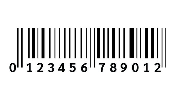 Simple black and white barcode illustration with numerical code, clean design for packaging and product labeling.