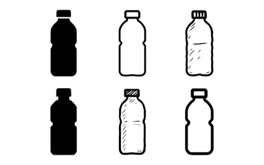 Fototapeta premium Collection of outline and solid bottles in black and white style
