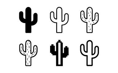 Obraz premium Diverse cactus icons in black and white for modern design projects