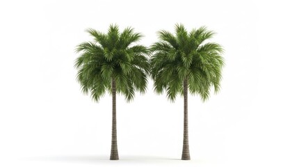 Two Phoenix dactylifera trees standing next to each other on a white background