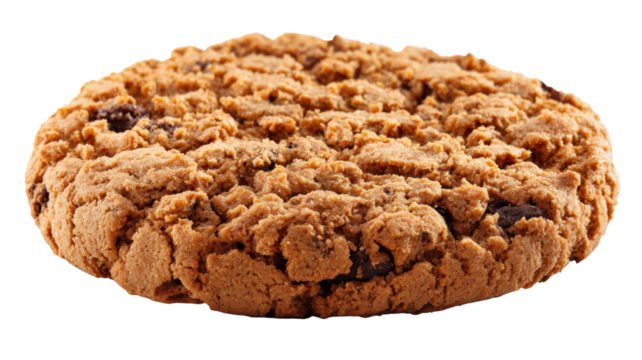 Oatmeal cookie with chocolate chips, a delicious baked good ready for consumption, isolated on a transparent alpha channel background