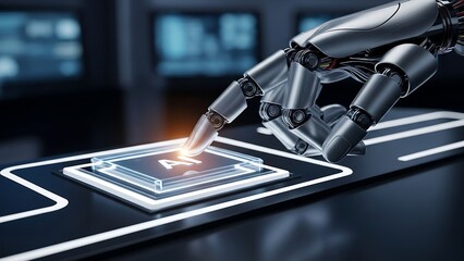 Robotic Arm Interacting with AI Interface - Futuristic Technology Concept.
