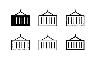Fototapeta premium Set of cargo container icons in various styles: silhouette, line art, sketch variations
