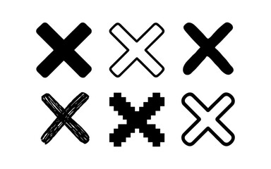 Obraz premium Set of six x icons: bold and stylized variations in black and white