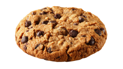 Chocolate chip cookie with delicious baked texture and rich brown chocolate chips, isolated on a transparent background