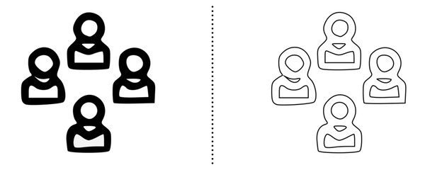 Group of People Icon – Team, Social Network, Collective Collaboration, Teamwork, Community, Business Group Symbol in Bold and Outline Style