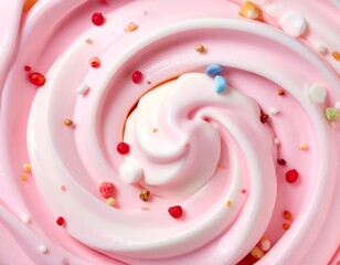 Swirled pink and white dessert topping