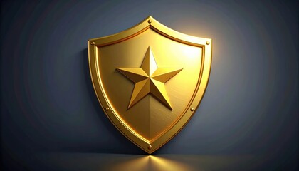 A polished gold shield with a prominent five-pointed star symbolizes protection, valor, and security, exuding a sense of strength and confidence against a dark backdrop.