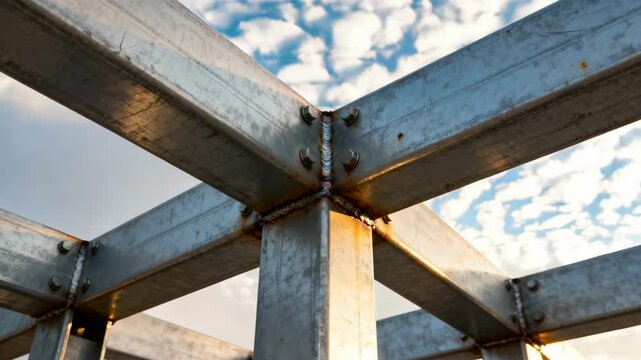 Closeup of galvanized steel beams outdoors showcasing corrosion resistance and longterm strength against harsh weather conditions.