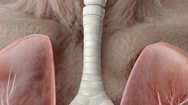 3D rendering of the human trachea and upper respiratory system with lungs.