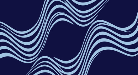 Wavy light blue bands pattern on dark blue, modern abstract background