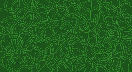 Dense green pattern of tangled lines and circular shapes
