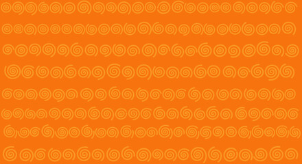 Orange backdrop of rows with many spiral shapes in alternating tones