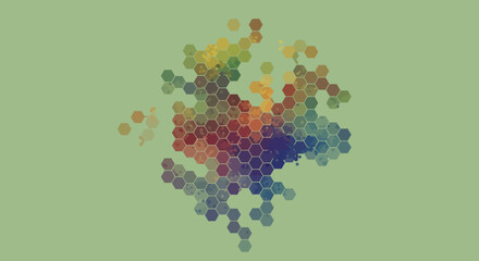 Honeycomb collage of blended colors on a muted green background