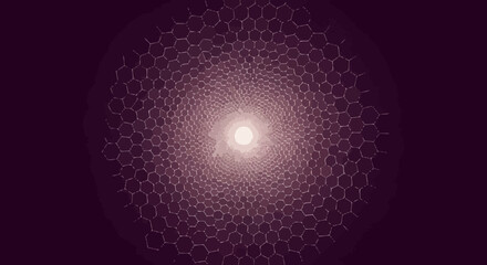 Hexagonal tunnel, white center, dark purple background.