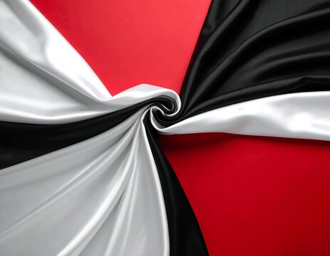 Swirling fabric of black, white, and red colors creates a vortex