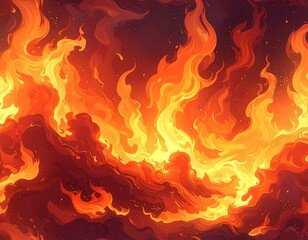 Swirling, fiery abstract illustration of vibrant orange and red flames