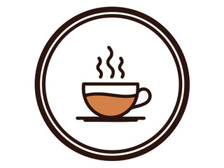 A steaming cup of coffee inside a decorative double circle