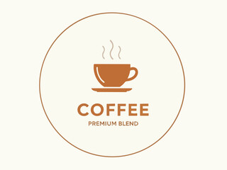 Coffee Logo Premium Blend Cup in Circle Design for Cafe Branding and Beverage Promotion