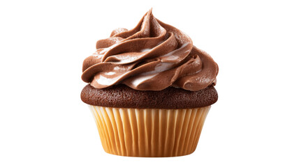 Chocolate cupcake with creamy frosting on transparent background, indulging sweet dessert treat