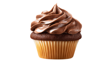 Chocolate cupcake with creamy frosting on transparent background, indulging sweet dessert treat