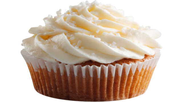 Vanilla cupcake with white buttercream frosting and sprinkles, a sweet pastry dessert on transparent background - Powered by Adobe