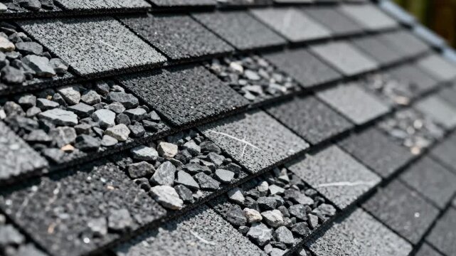Medium shot of a roof covered with fireresistant aggregate materials focusing on the layered rock granules that prevent flame spread and heat absorption.