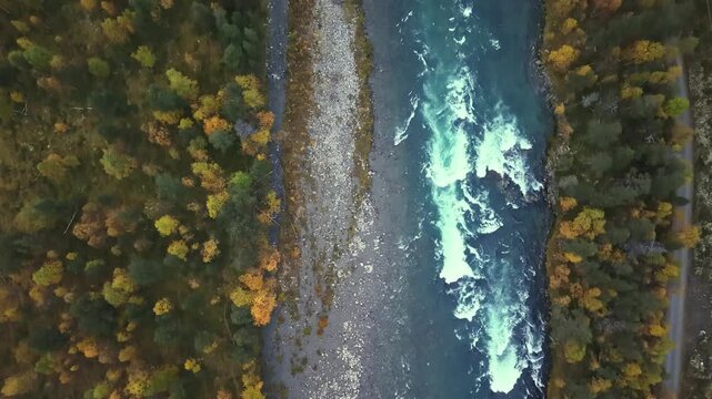 Jotunheimen National Park Aerial &ndash; Autumn Forest and Mountain River