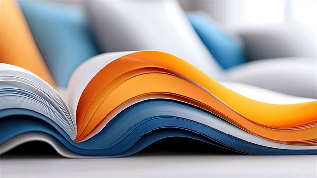 An abstract image showing colorful paper layers arranged in a wave-like formation, with soft lighting and a blurred background.