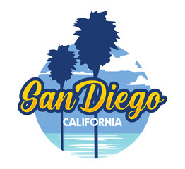 San Diego California with views and silhouettes of palm trees