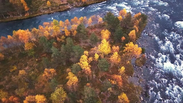 Jotunheimen National Park Aerial &ndash; Autumn Forest and Mountain River
