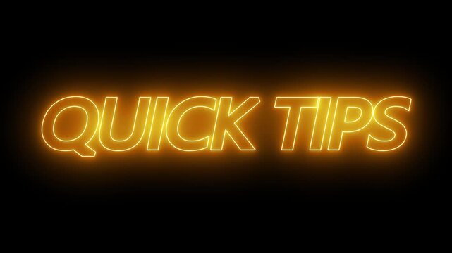 Animated glowing flickering neon inscription quick tips. neon quick tips text animation