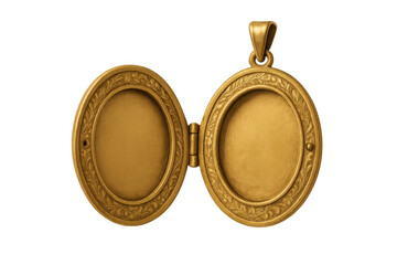 Open gold locket pendant with ornamental vintage design, ready for memories, empty keepsake jewelry on transparent background