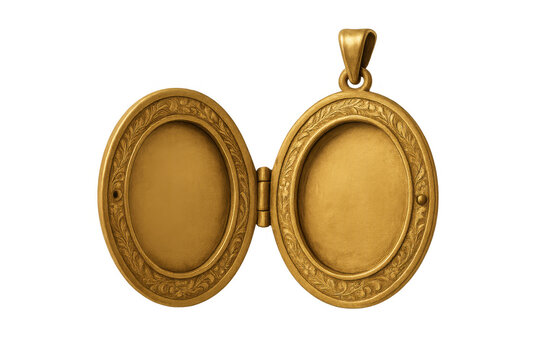 Open gold locket pendant with ornamental vintage design, ready for memories, empty keepsake jewelry on transparent background