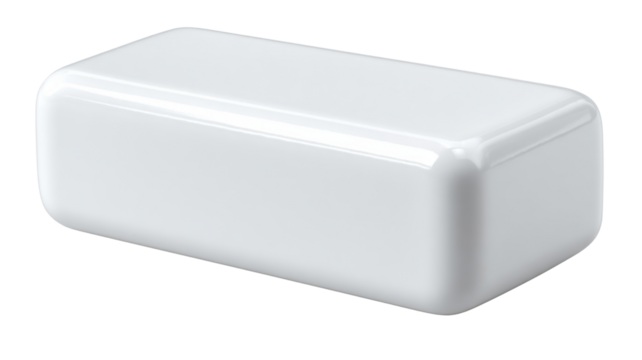 White bar of soap displaying cleanliness and hygiene product with smooth, glossy surface, transparent background