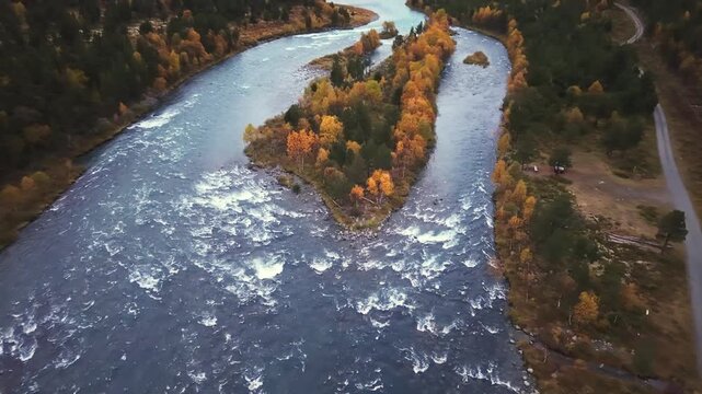 Jotunheimen National Park Aerial &ndash; Autumn Forest and Mountain River