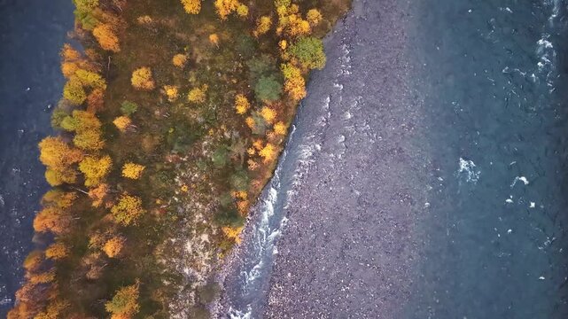 Jotunheimen National Park Aerial &ndash; Autumn Forest and Mountain River