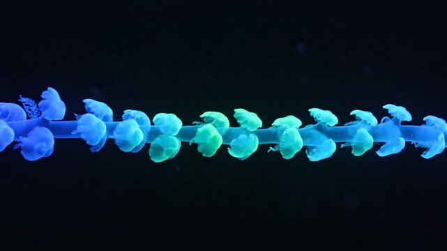Blue marine polyp colony with jellyfishlike formations