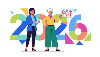 Collaboration for 2026 business strategy Women planning future goals and professional growth