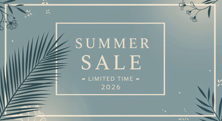 Summer Sale Design: A captivating design promoting a summer sale, featuring elegant typography, delicate botanical elements, and a serene color palette.