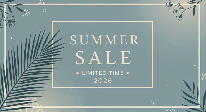 Summer Sale Design: A captivating design promoting a summer sale, featuring elegant typography, delicate botanical elements, and a serene color palette.