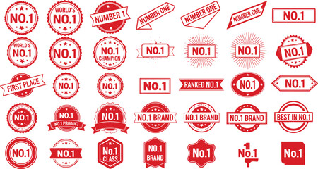 Collection of red number one and award stamps and seals