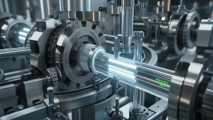 Intricate machinery with glowing data stream conveying innovation, precision, and advanced technology for complex systems and futuristic concepts - Powered by Adobe