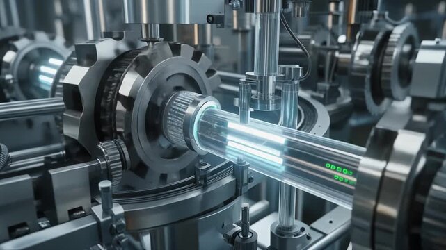 Intricate machinery with glowing data stream conveying innovation, precision, and advanced technology for complex systems and futuristic concepts