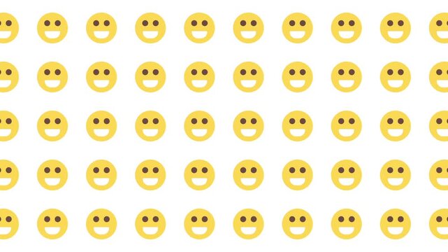 Repetitive pattern of yellow smiling face emoji icons. Suitable for cheerful social media graphics, upbeat presentations, or playful designs.