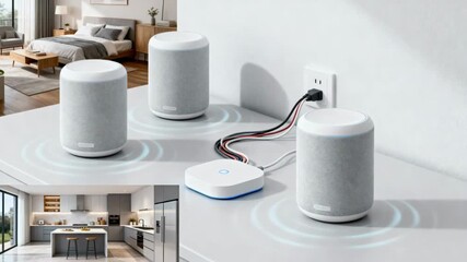 Expert wiring and syncing smart speakers to create a seamless voiceactivated audio experience throughout the house.