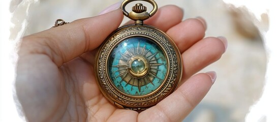 Handheld Pocket Watch, Teal Design