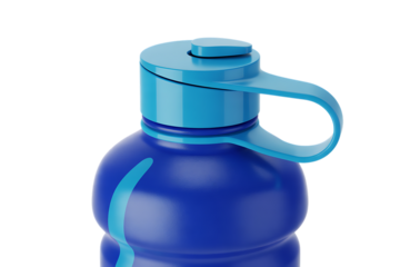 Blue water bottle with sport cap and handle - close-up