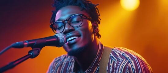 Man Singing on Stage in Colorful Light