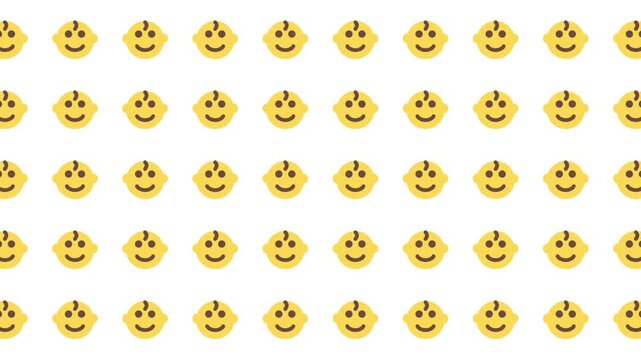 This cheerful repeat pattern features numerous yellow baby emojis on a clean white background. Perfect for babyrelated designs and cute projects.